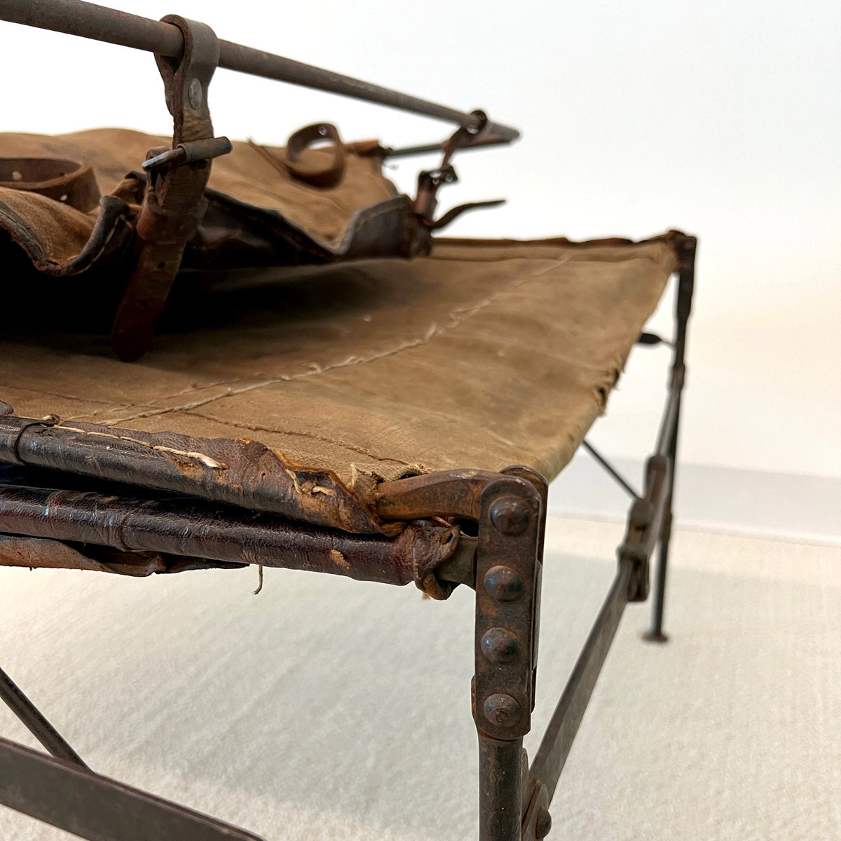 EARLY AMERICAN LEATHER FOLDING BUNK