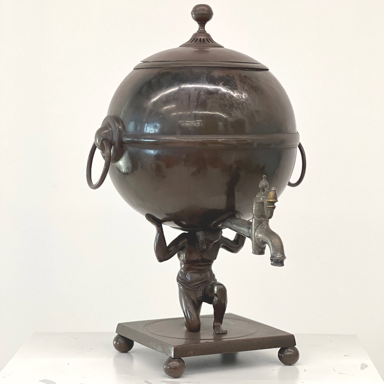 BRONZE COPPER SAMOVAR WITH ATLAS BASE