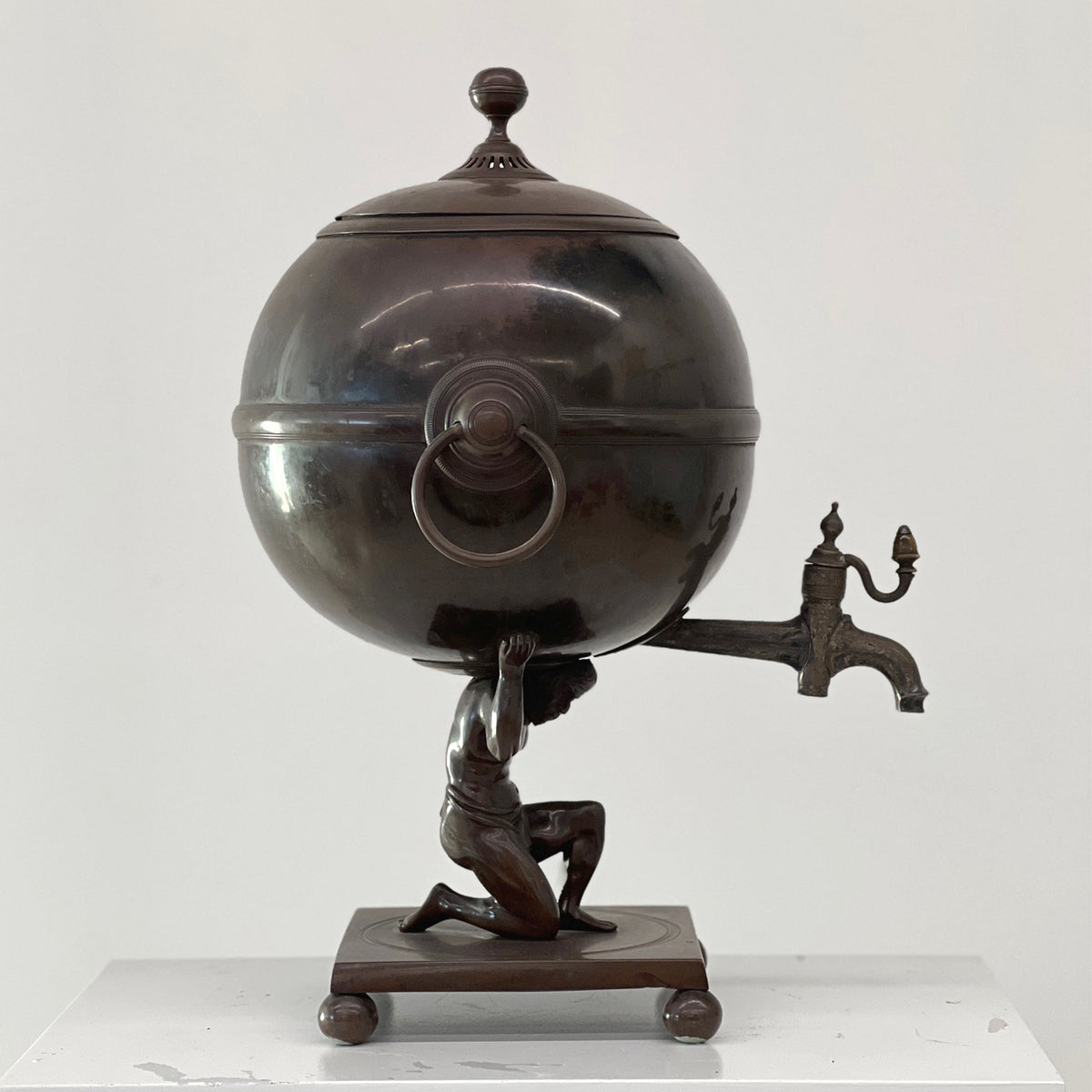 BRONZE COPPER SAMOVAR WITH ATLAS BASE