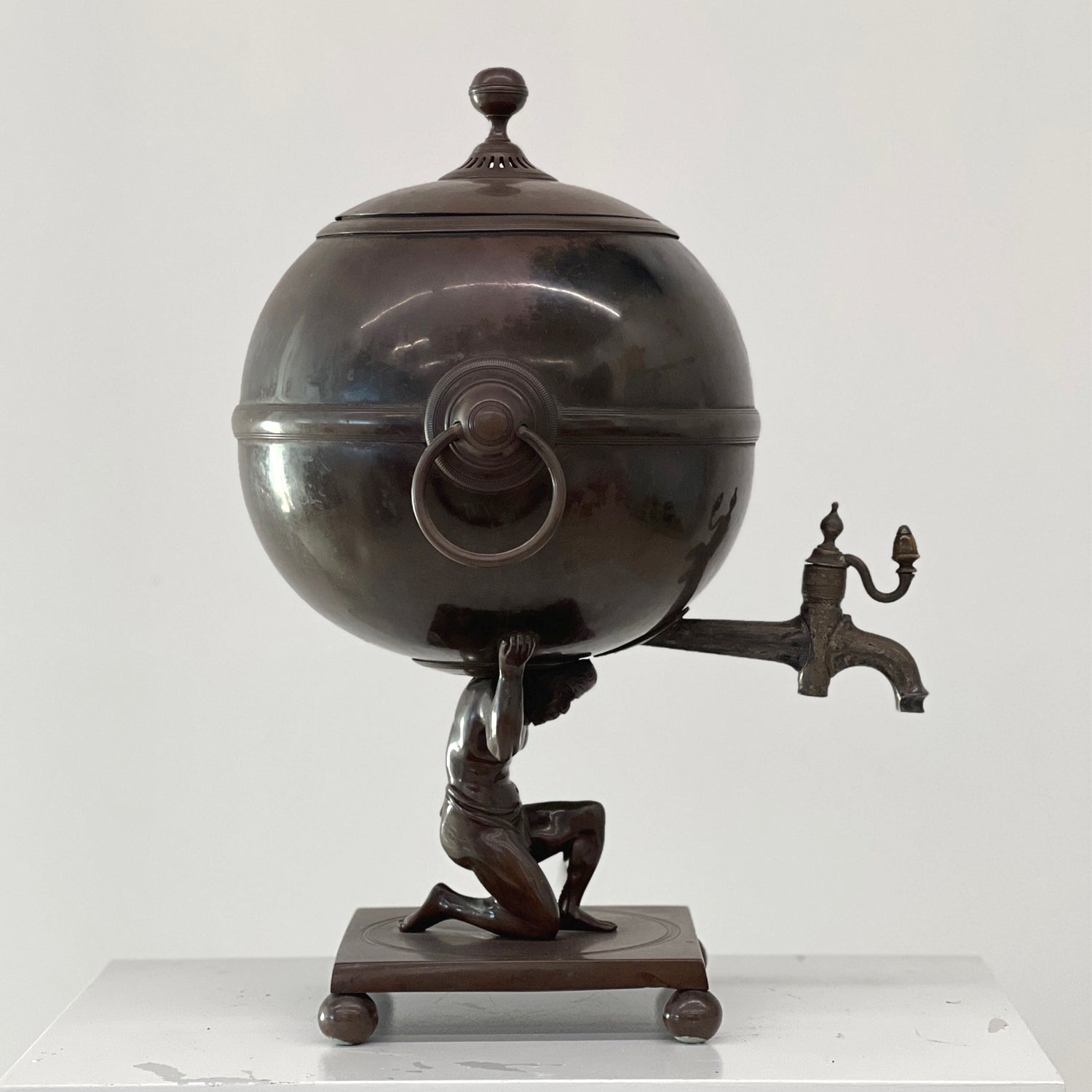 BRONZE COPPER SAMOVAR WITH ATLAS BASE