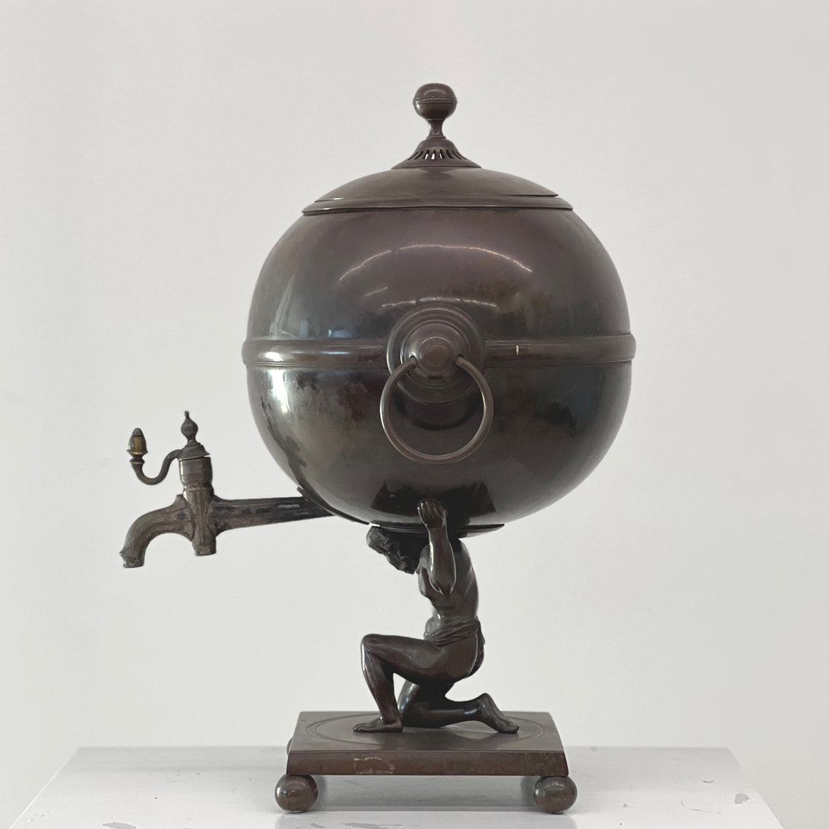 BRONZE COPPER SAMOVAR WITH ATLAS BASE