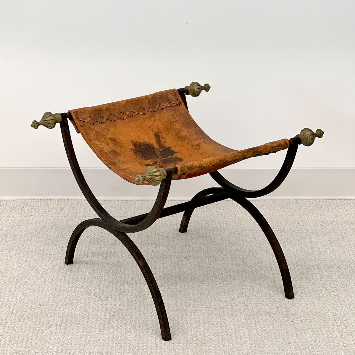 WROUGHT-IRON AND LEATHER SEATS - PAIR