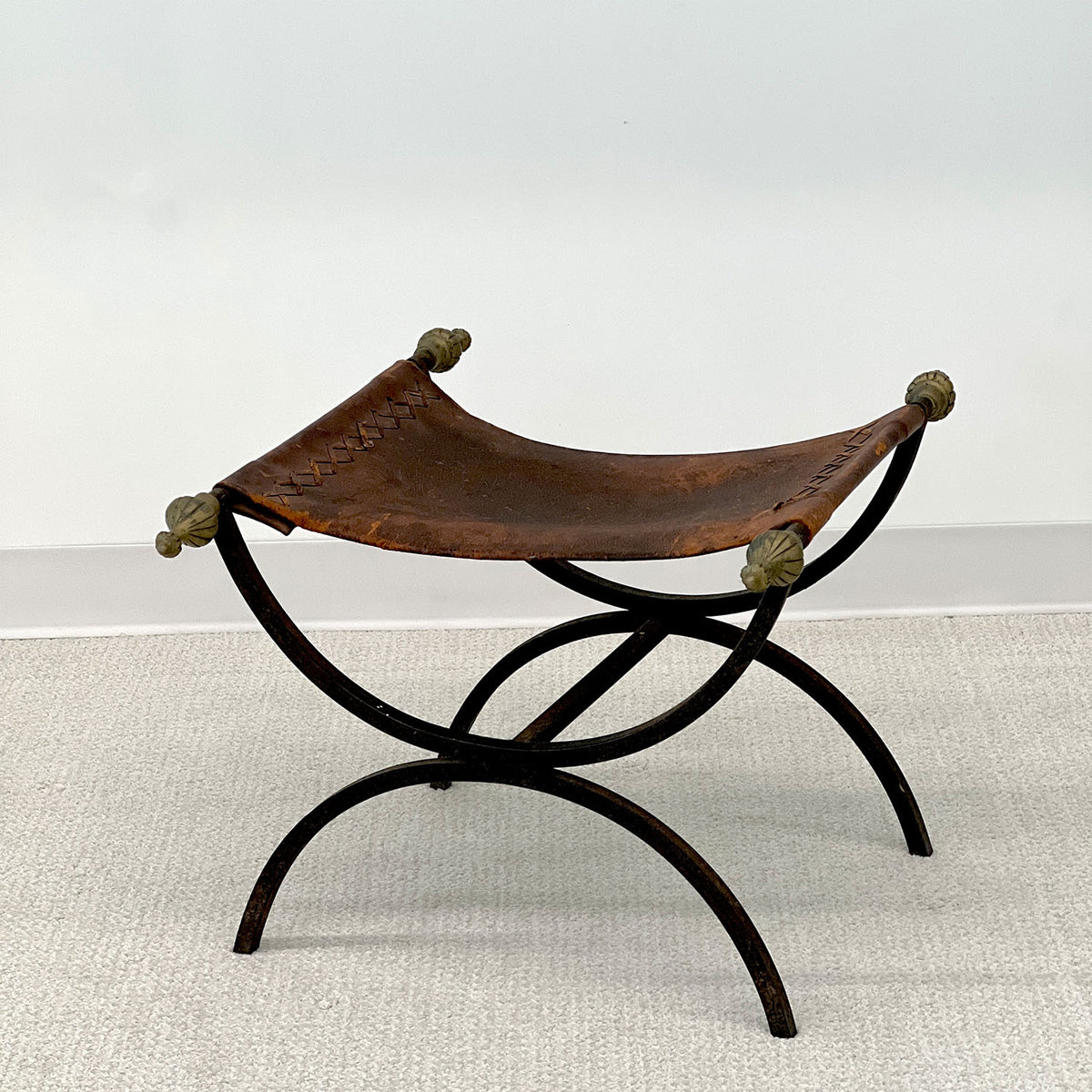 WROUGHT-IRON AND LEATHER SEATS - PAIR