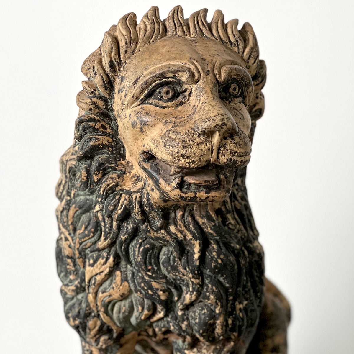 TERRACOTTA PAINTED SEATED LIONS
