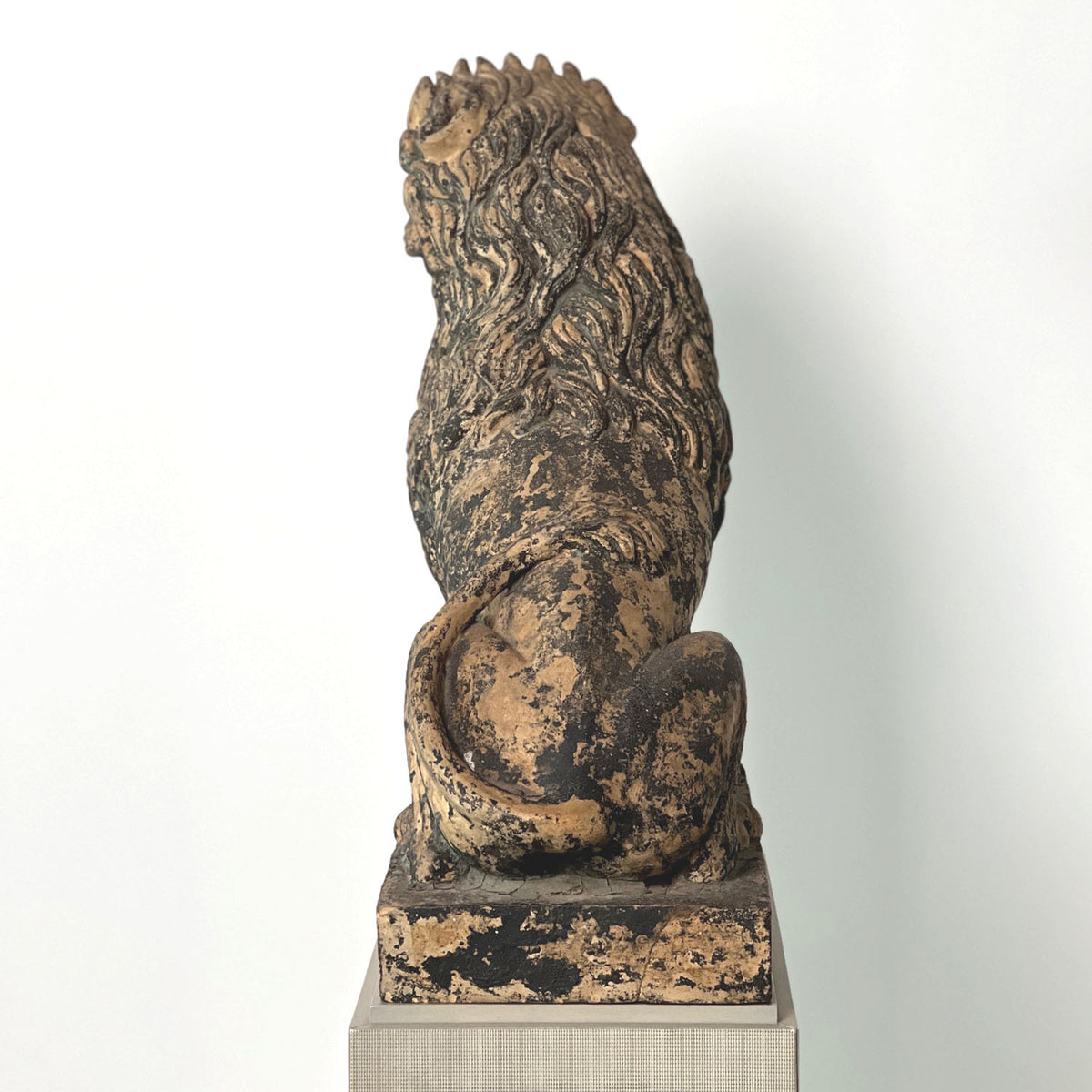TERRACOTTA PAINTED SEATED LIONS