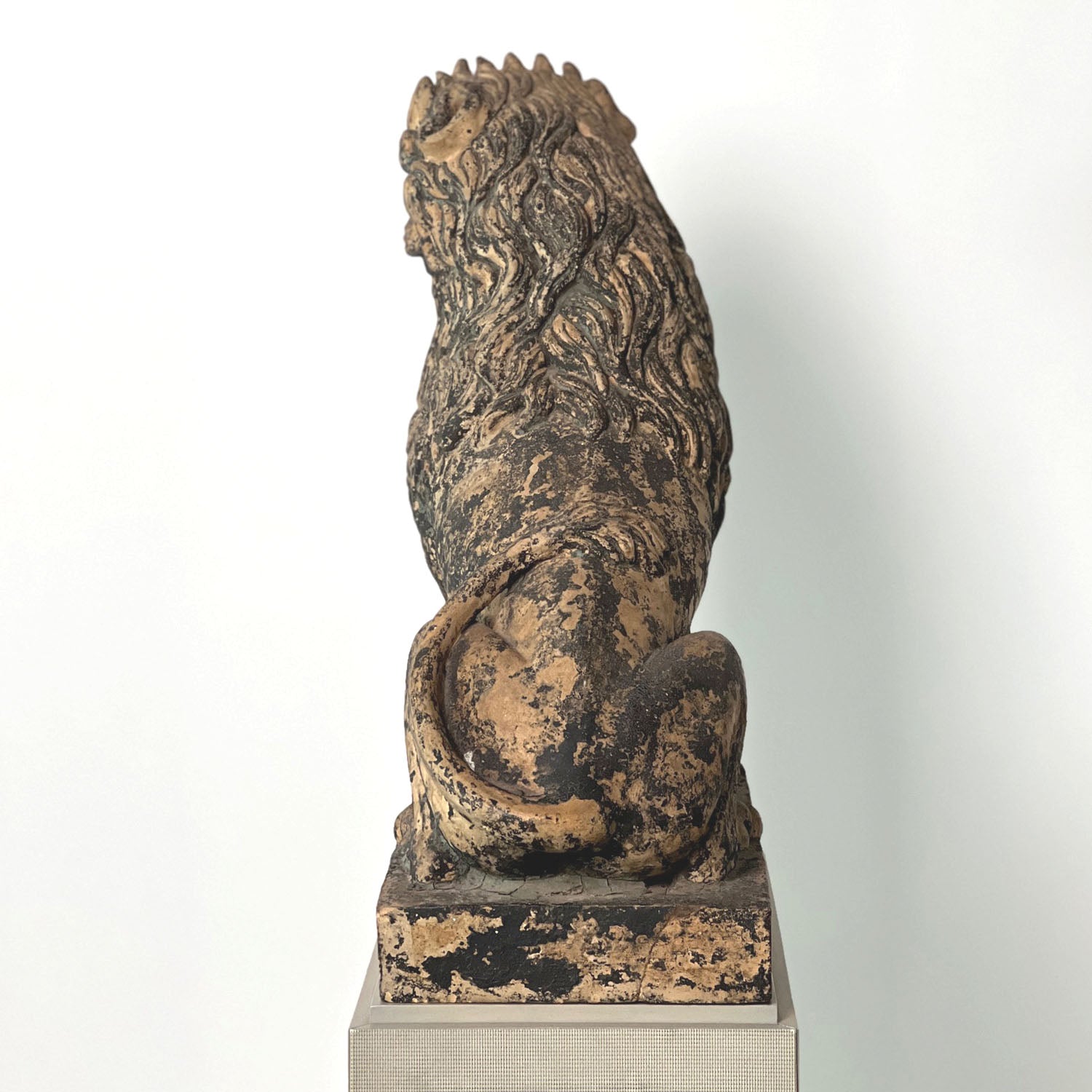 TERRACOTTA PAINTED SEATED LIONS