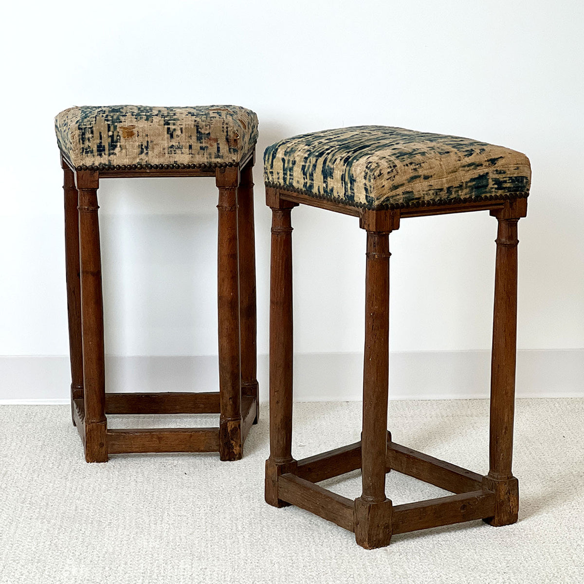 ITALIAN WALNUT PERCHING STOOLS - PAIR