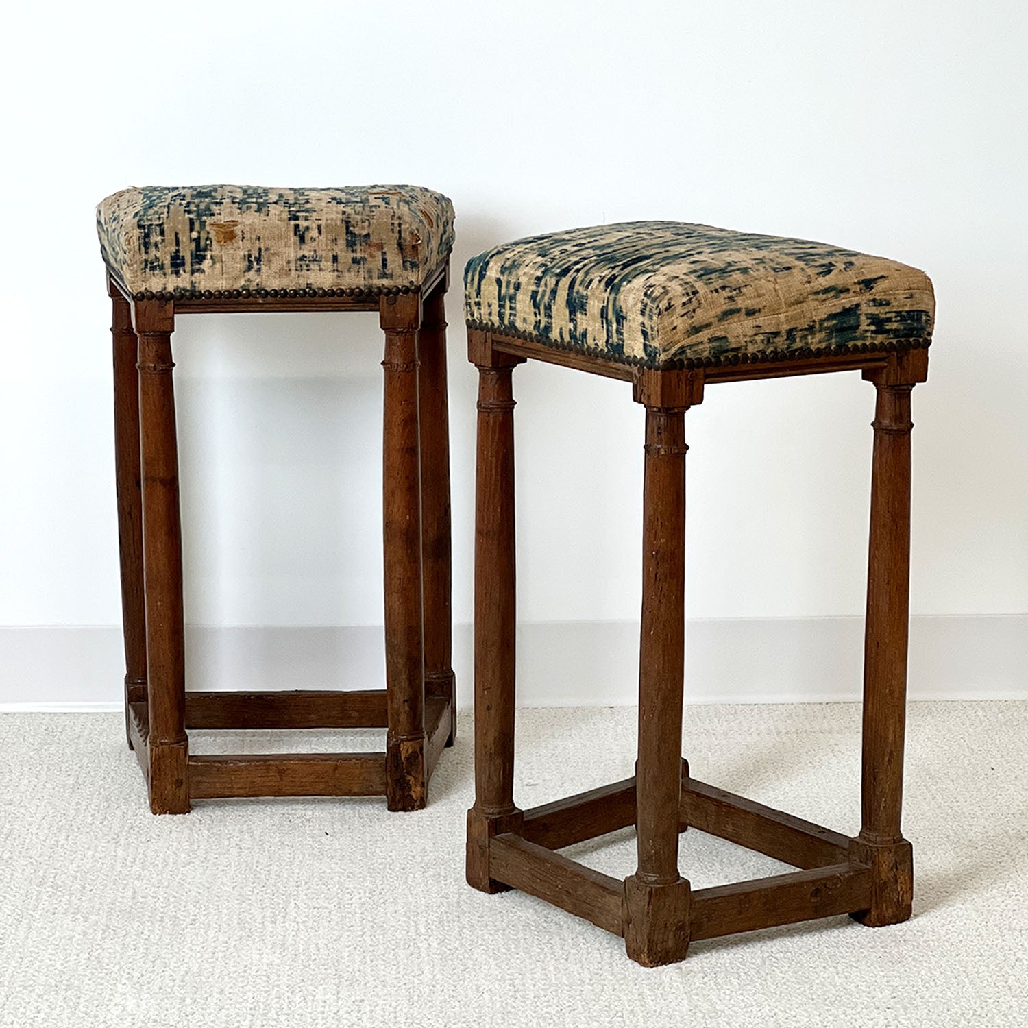ITALIAN WALNUT PERCHING STOOLS - PAIR