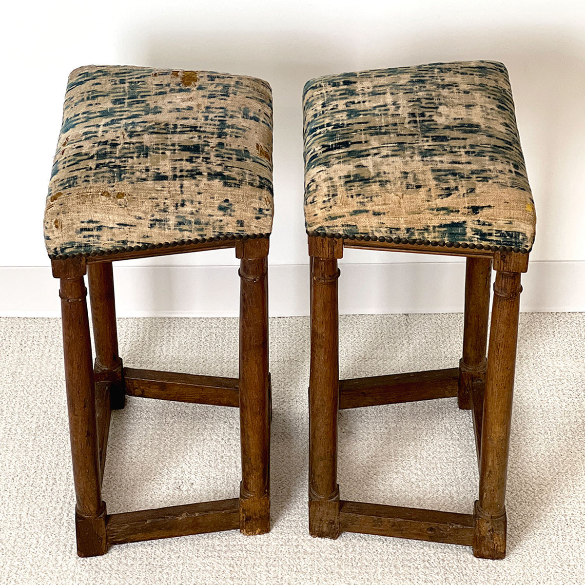 ITALIAN WALNUT PERCHING STOOLS - PAIR