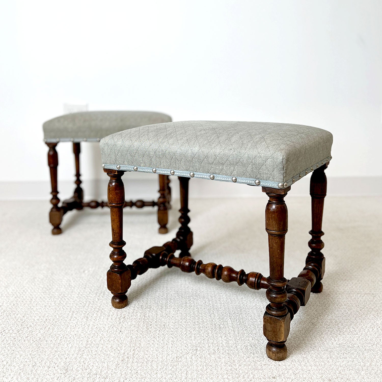 BAROQUE STYLE WALNUT FOOTSTOOLS - PAIR