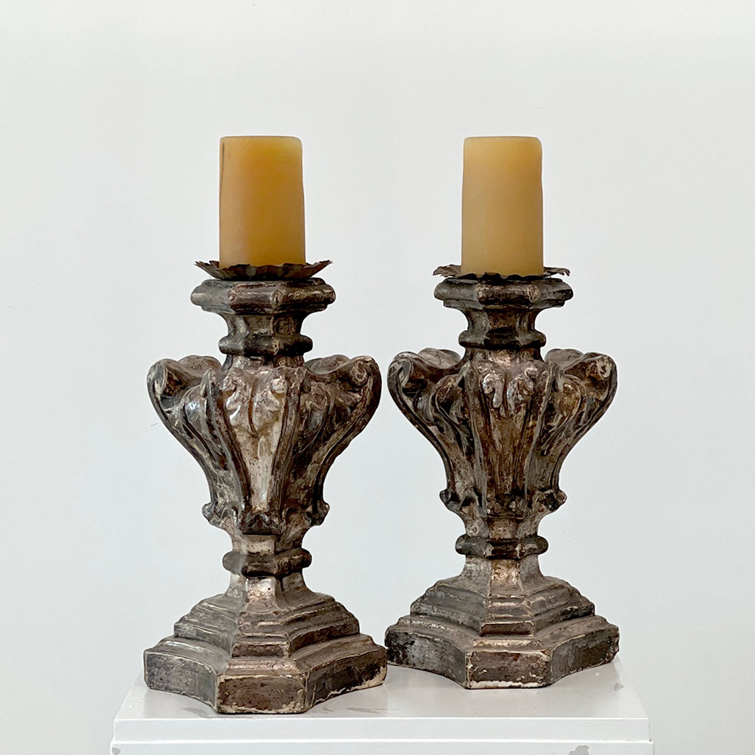 BAROQUE SILVER-WOOD PRICKETS - PAIR