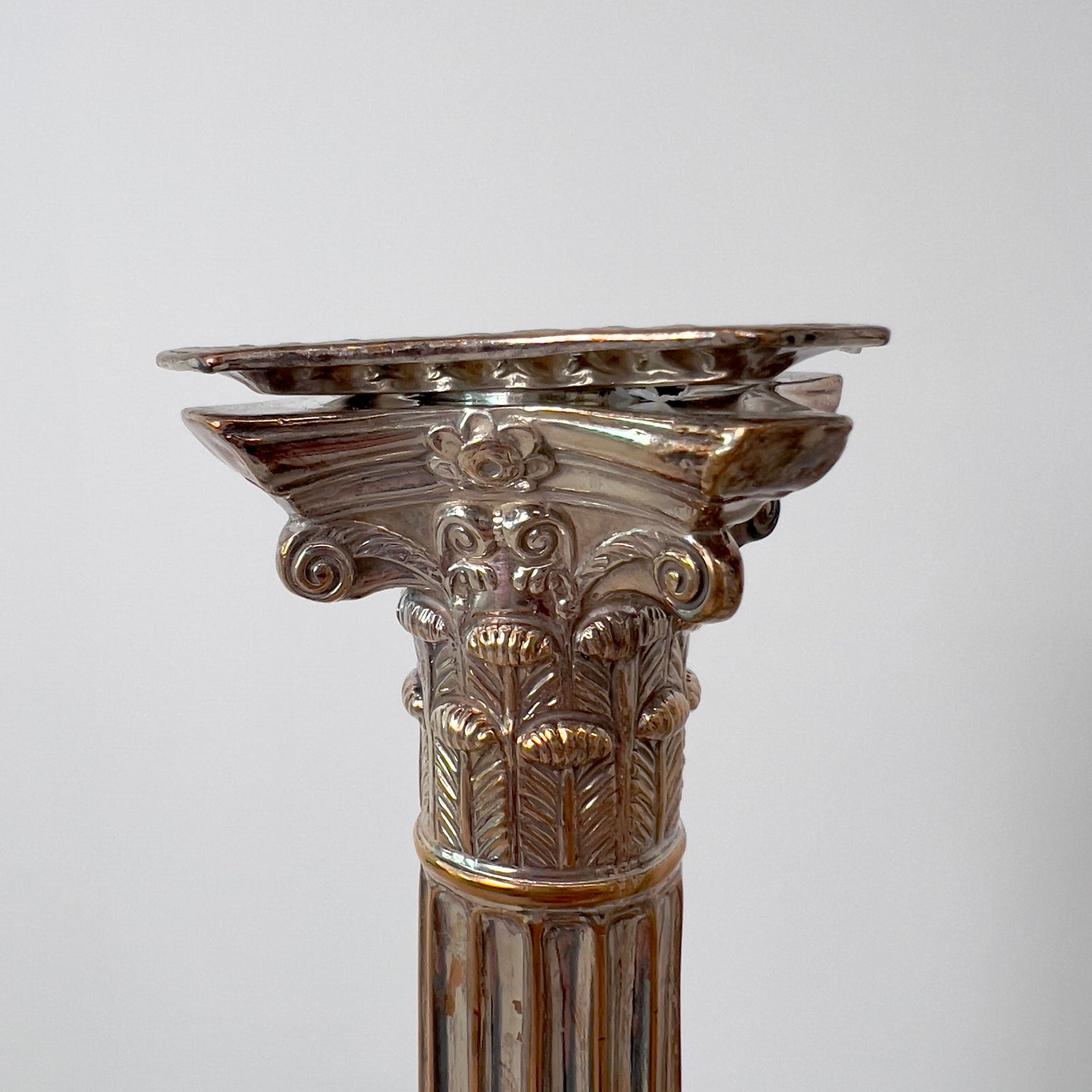 CORINTHIAN COLUMN SILVER-PLATED CANDLESTICKS - FOUR