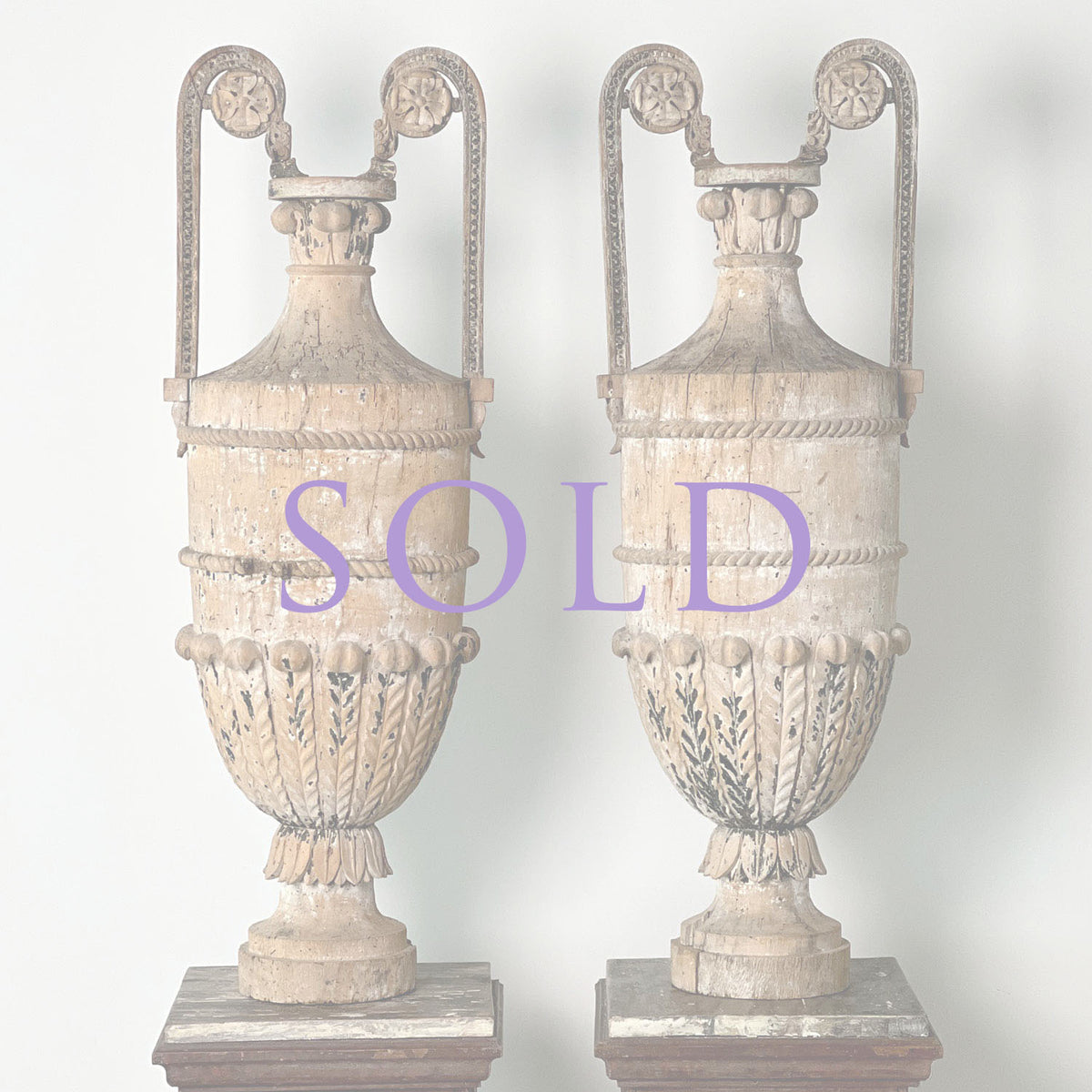 NEOCLASSICAL PAINTED WOOD URNS - PAIR