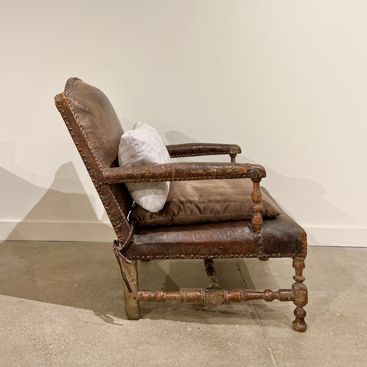 LOUIS Xiii LEATHER UPHOLSTERED WALNUT FAUTEUILS - PAIR