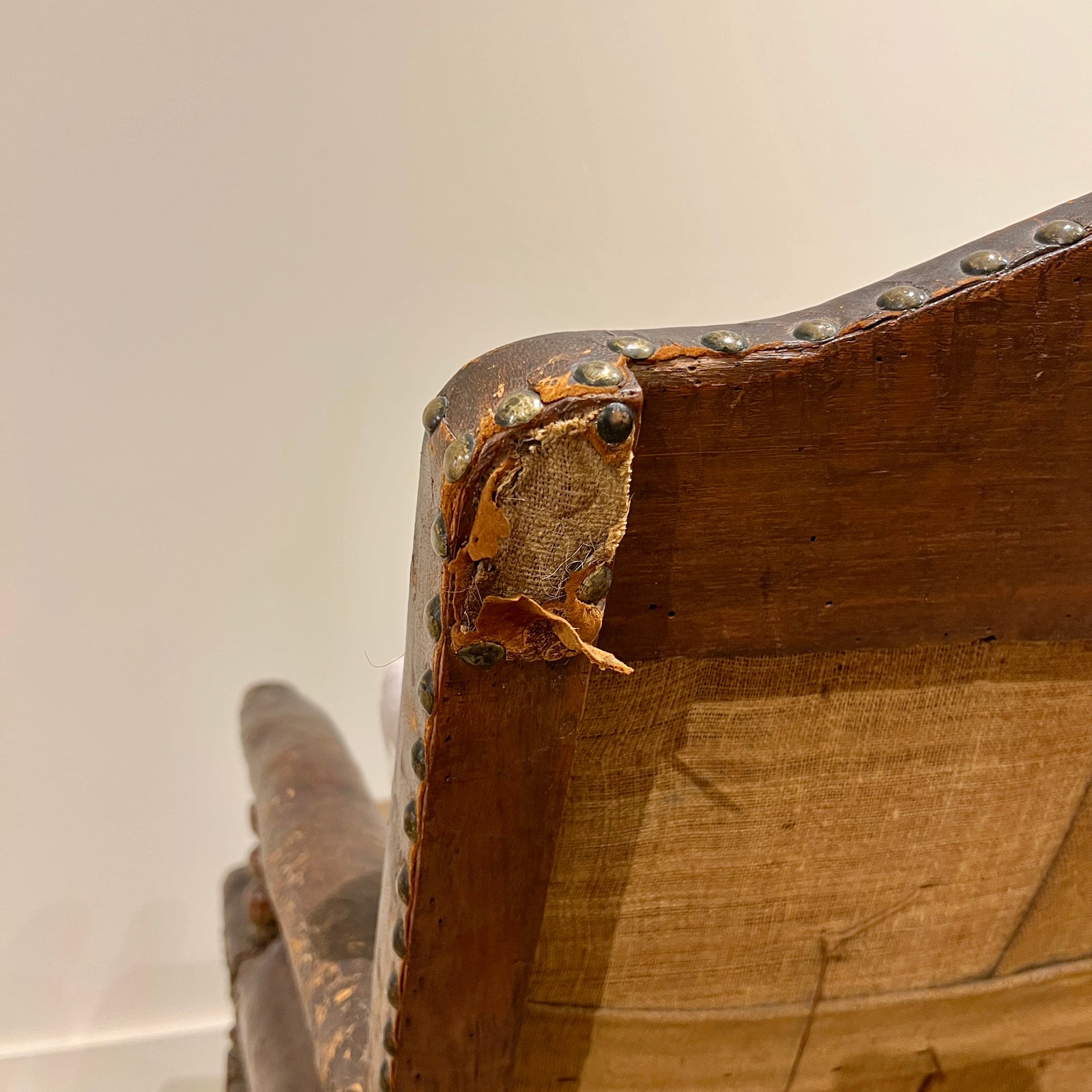 LOUIS Xiii LEATHER UPHOLSTERED WALNUT FAUTEUILS - PAIR